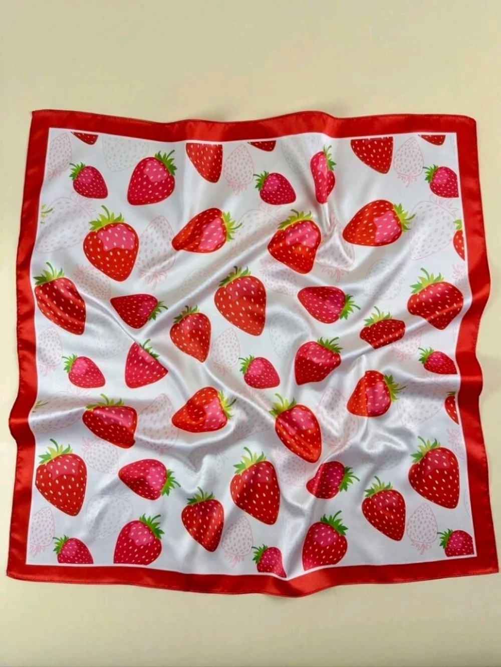 Strawberry Print Satin Scarf Red & White Summer Beach Festival